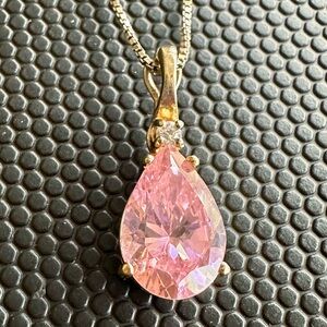 Gold over sterling silver 5 ct CZ Pink Teardrop Necklace Pendant